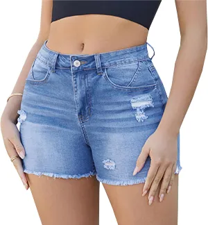 Womens Ripped Stretchy Denim Shorts High Waisted Vintage Raw Hem Distressed Mom Jean Shorts with Pockets 2025 Summer