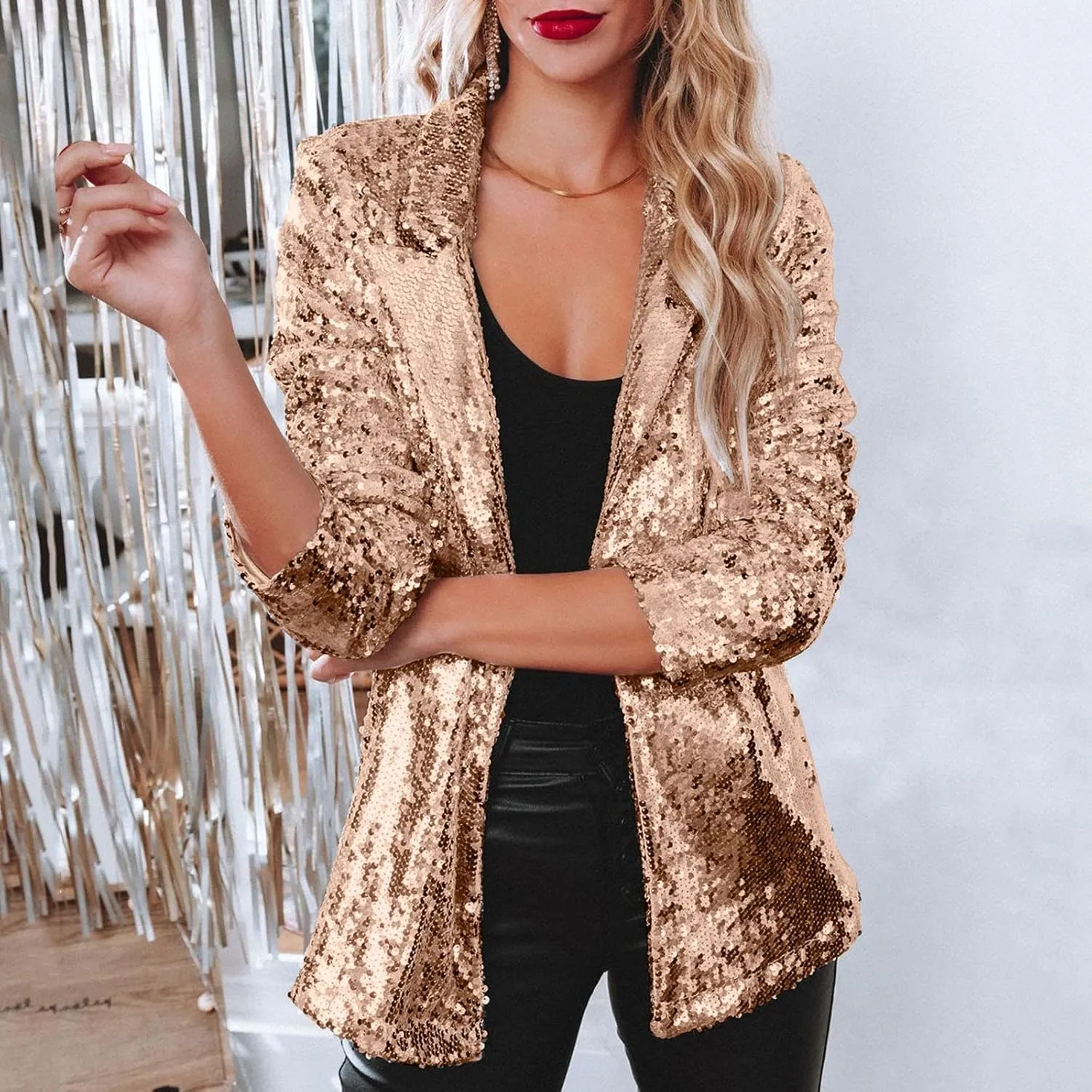 Womens Suits for Work,Black Blazer for Women Plus Size Sequins Sequin Casual Long Sleeve Glitter Party Shiny
