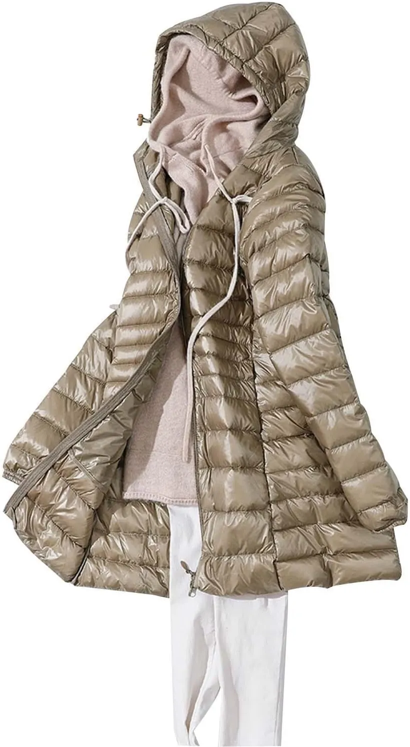 Women's Warm Winter Glossy Down Jacket Ultralight Long Down Outerwear Puffer Jacket Hooded Coat Thicken Padded with Hood