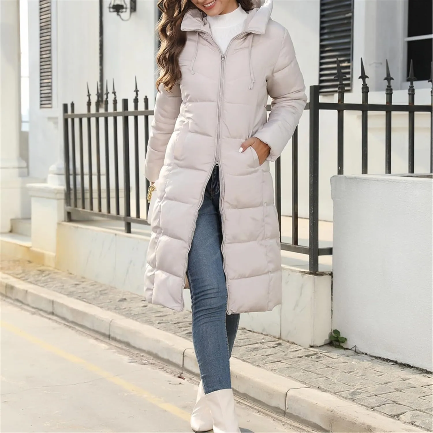 Womens Warm Winter Puffer Hooded Puffer Jacket Lightweight Winter Coat Womens sherpa Fleece Lined Long Jackets