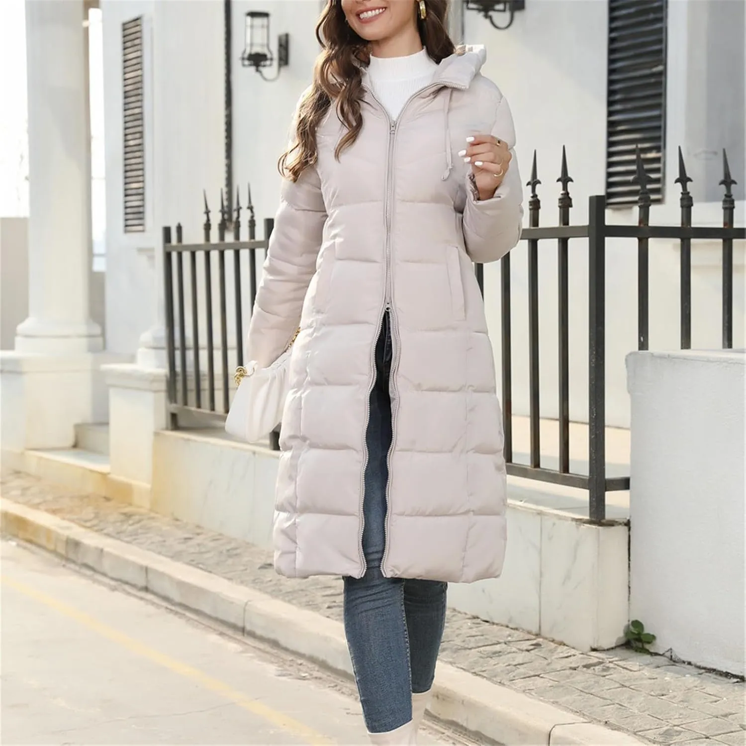 Womens Warm Winter Puffer Hooded Puffer Jacket Lightweight Winter Coat Womens sherpa Fleece Lined Long Jackets