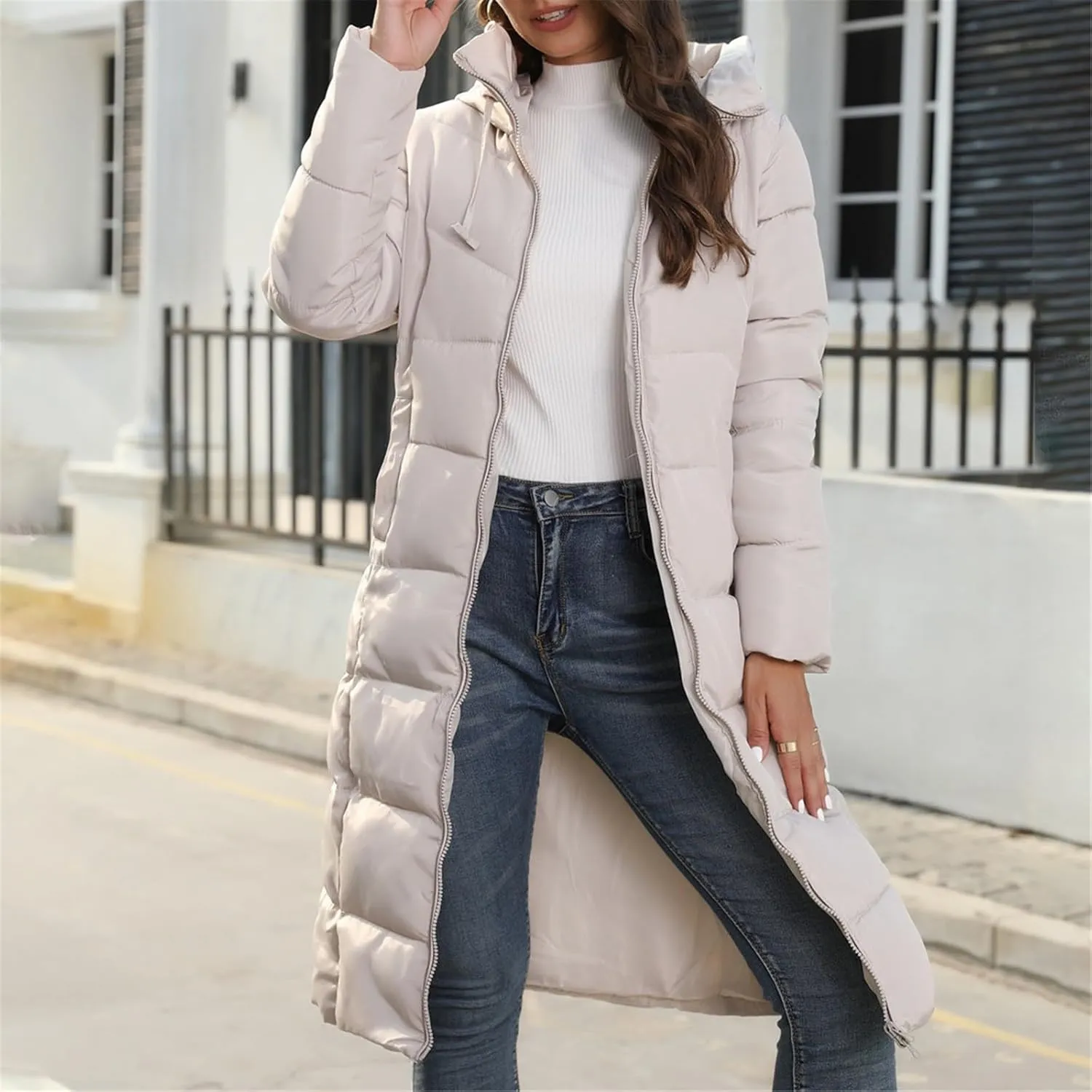 Womens Warm Winter Puffer Hooded Puffer Jacket Lightweight Winter Coat Womens sherpa Fleece Lined Long Jackets
