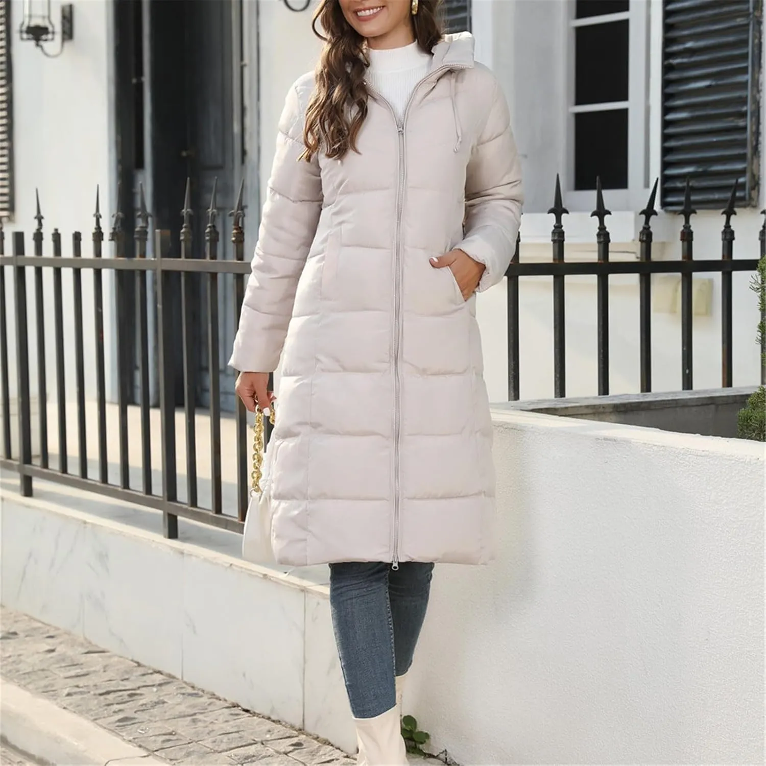 Womens Warm Winter Puffer Hooded Puffer Jacket Lightweight Winter Coat Womens sherpa Fleece Lined Long Jackets