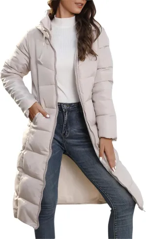 Womens Warm Winter Puffer Hooded Puffer Jacket Lightweight Winter Coat Womens sherpa Fleece Lined Long Jackets
