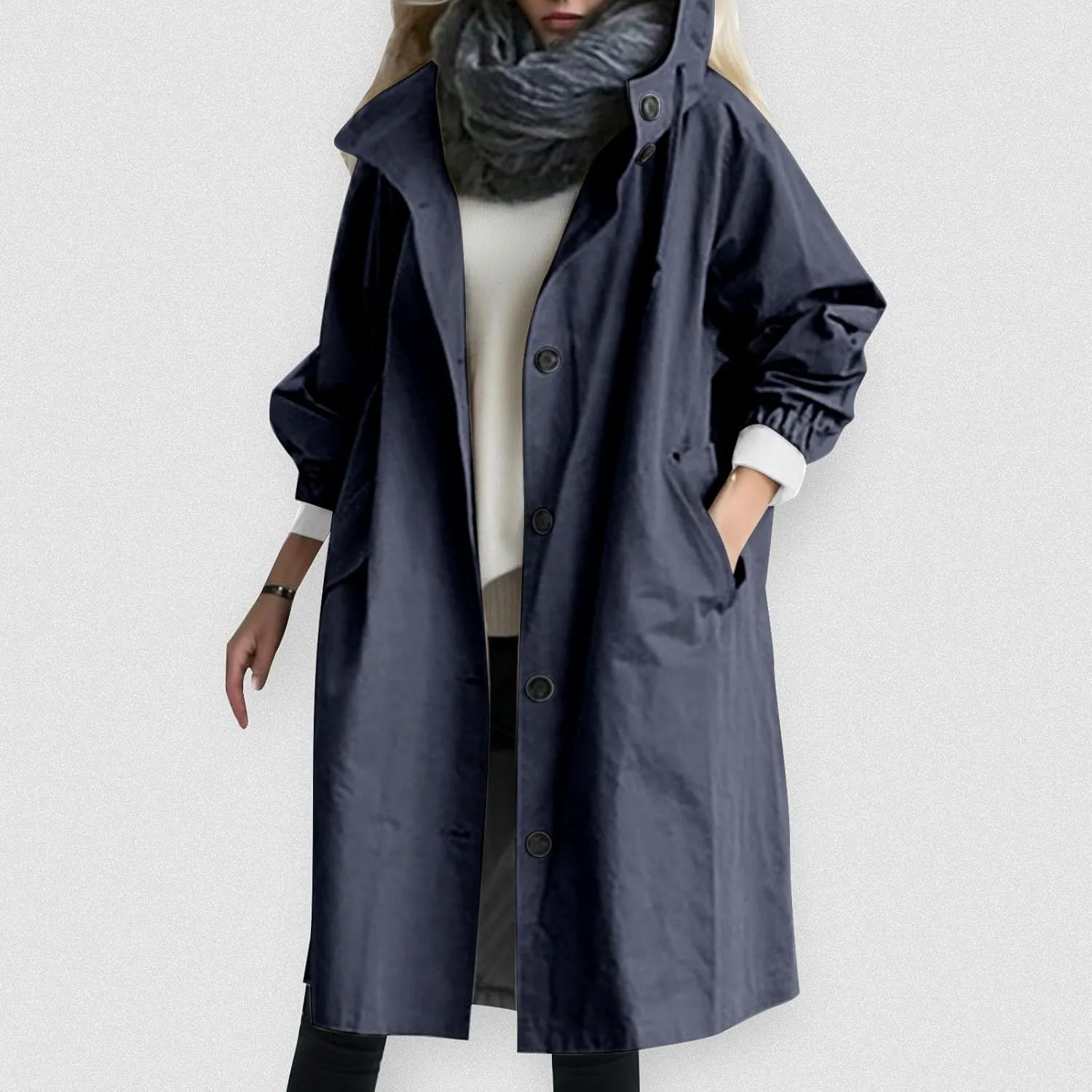 Women's Winter Casual Single Breasted Long Wool Coat Formal Office Wool Overcoat