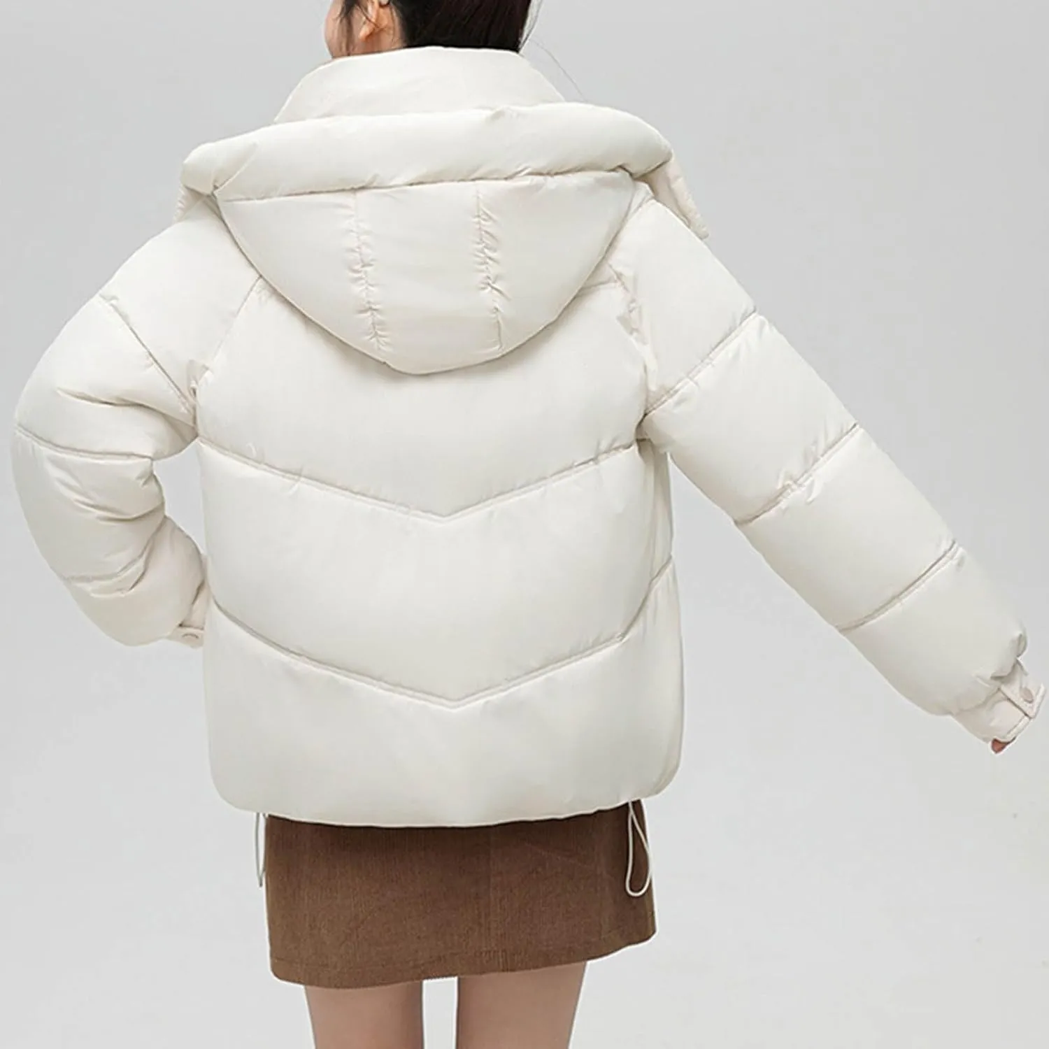 Womens Winter Coats Long Sleeve Puffer Jackets Stand Collar Down Coats Thicken Baggy Short Warm Coats with Pockets