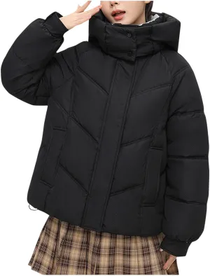 Womens Winter Coats Long Sleeve Puffer Jackets Stand Collar Down Coats Thicken Baggy Short Warm Coats with Pockets