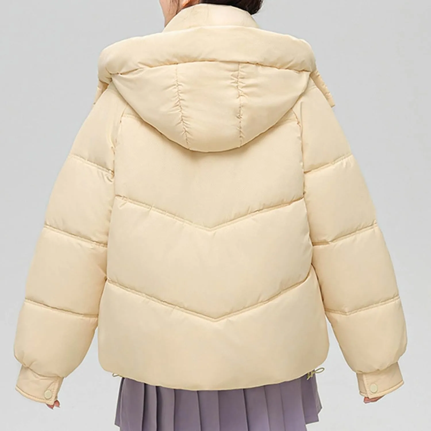 Womens Winter Coats Long Sleeve Puffer Jackets Stand Collar Down Coats Thicken Baggy Short Warm Coats with Pockets
