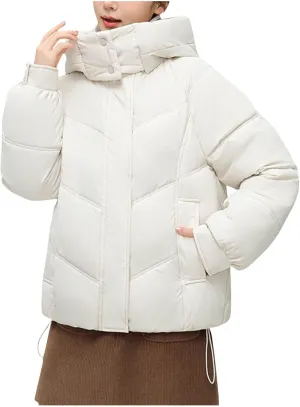 Womens Winter Coats Long Sleeve Puffer Jackets Stand Collar Down Coats Thicken Baggy Short Warm Coats with Pockets