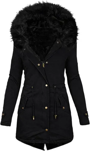 Womens Winter Coats Plus Size Long Sleeve Hooded Puffer Jacket Vintage Thicken Warm Overcoat Classic Zip Up Down Coats
