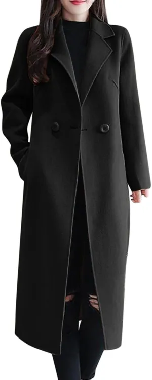 Women's Winter Double Breasted Wool Coat Long Sleeve Notch Lapel Long Trench Coat Fall Fashion for Women 2025 Trendy