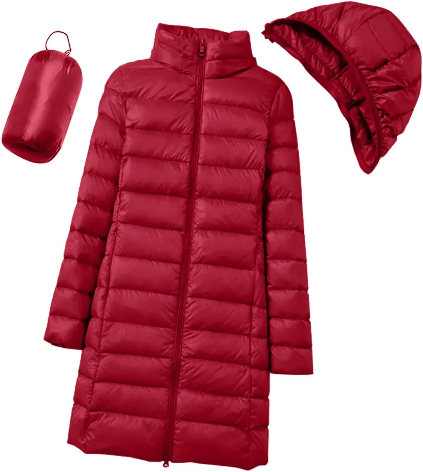 Women's Winter Packable Glossy Down Jacket Ultralight Long Down Outerwear Puffer Jacket Hooded Coat Full Zipper Parka