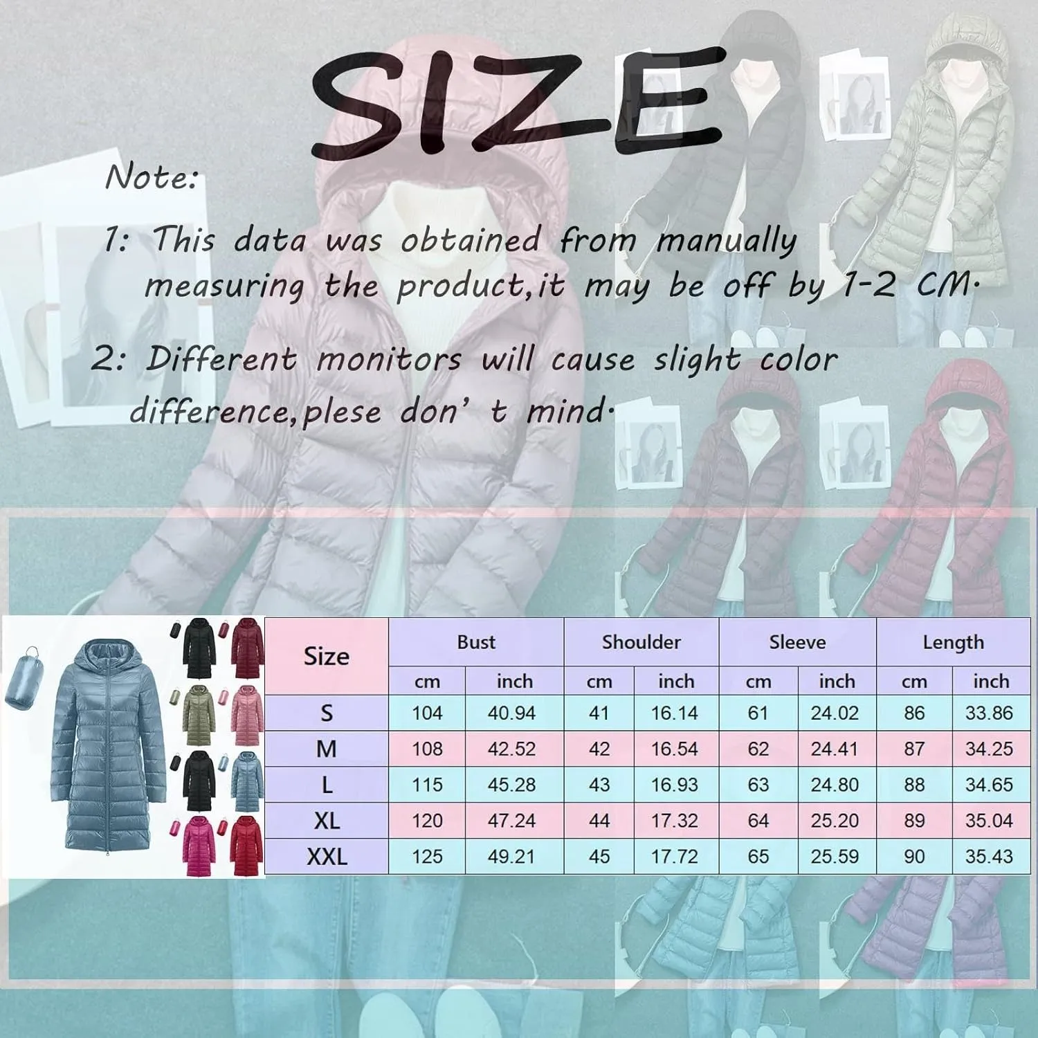 Women's Winter Packable Glossy Down Jacket Ultralight Long Down Outerwear Puffer Jacket Hooded Coat Full Zipper Parka