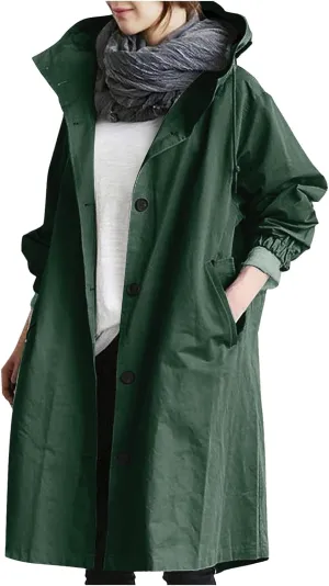 Women's Winter Wool Mid-Long Coat Notch Lapel Single-Breasted Trench Coat Outwear