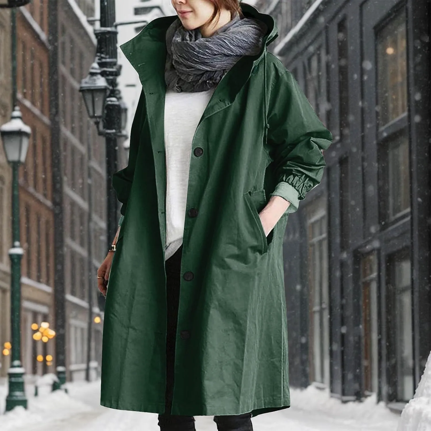 Women's Winter Wool Mid-Long Coat Notch Lapel Single-Breasted Trench Coat Outwear
