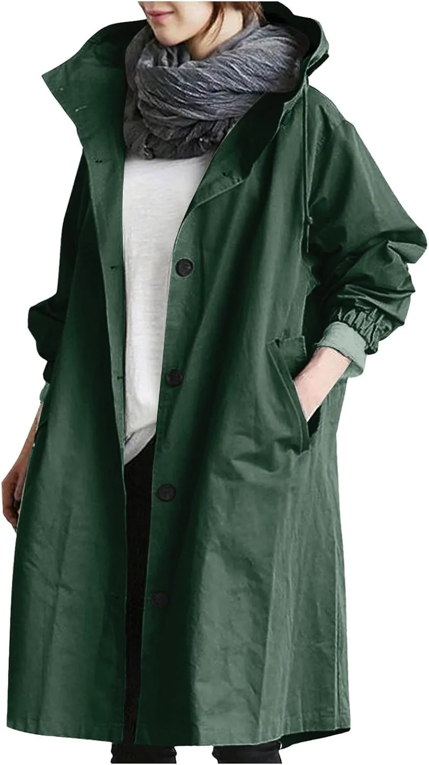 Women's Winter Wool Mid-Long Coat Notch Lapel Single-Breasted Trench Coat Outwear