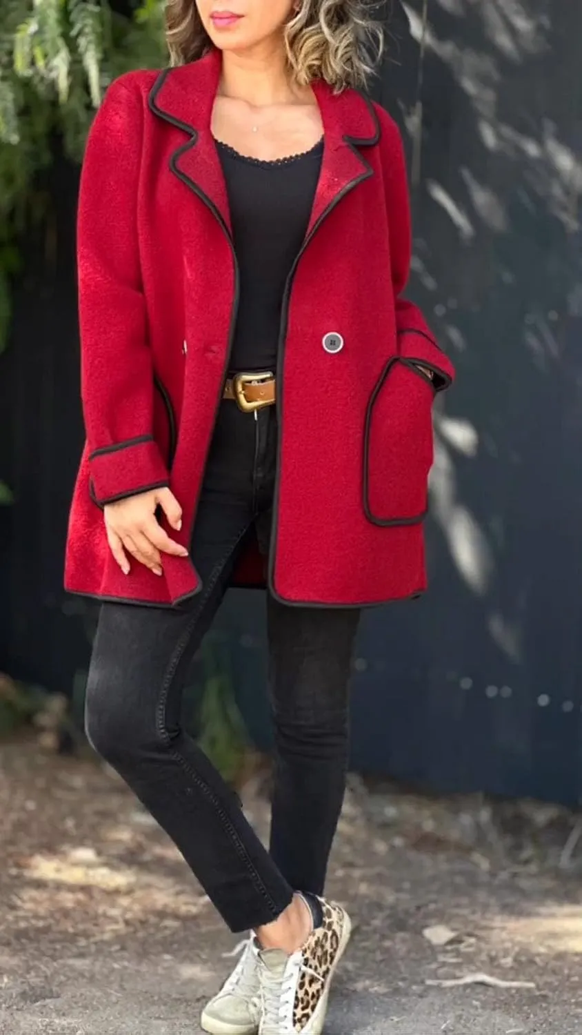 Women's Wool Contrast Jacket Color Block Oversized Wool Trench Coat Winter Business Office Wool Shacket Coat