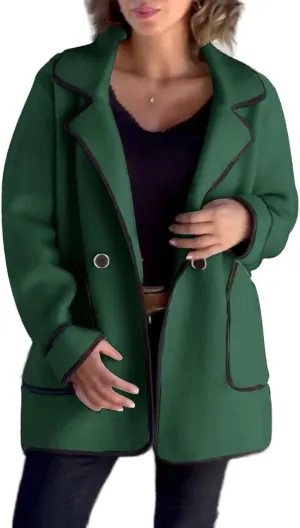 Women's Wool Contrast Jacket Color Block Oversized Wool Trench Coat Winter Business Office Wool Shacket Coat