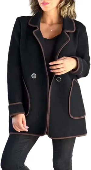 Women's Wool Contrast Jacket Color Block Oversized Wool Trench Coat Winter Business Office Wool Shacket Coat