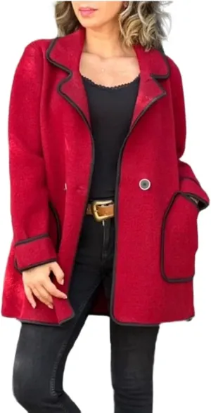 Women's Wool Contrast Jacket Color Block Oversized Wool Trench Coat Winter Business Office Wool Shacket Coat