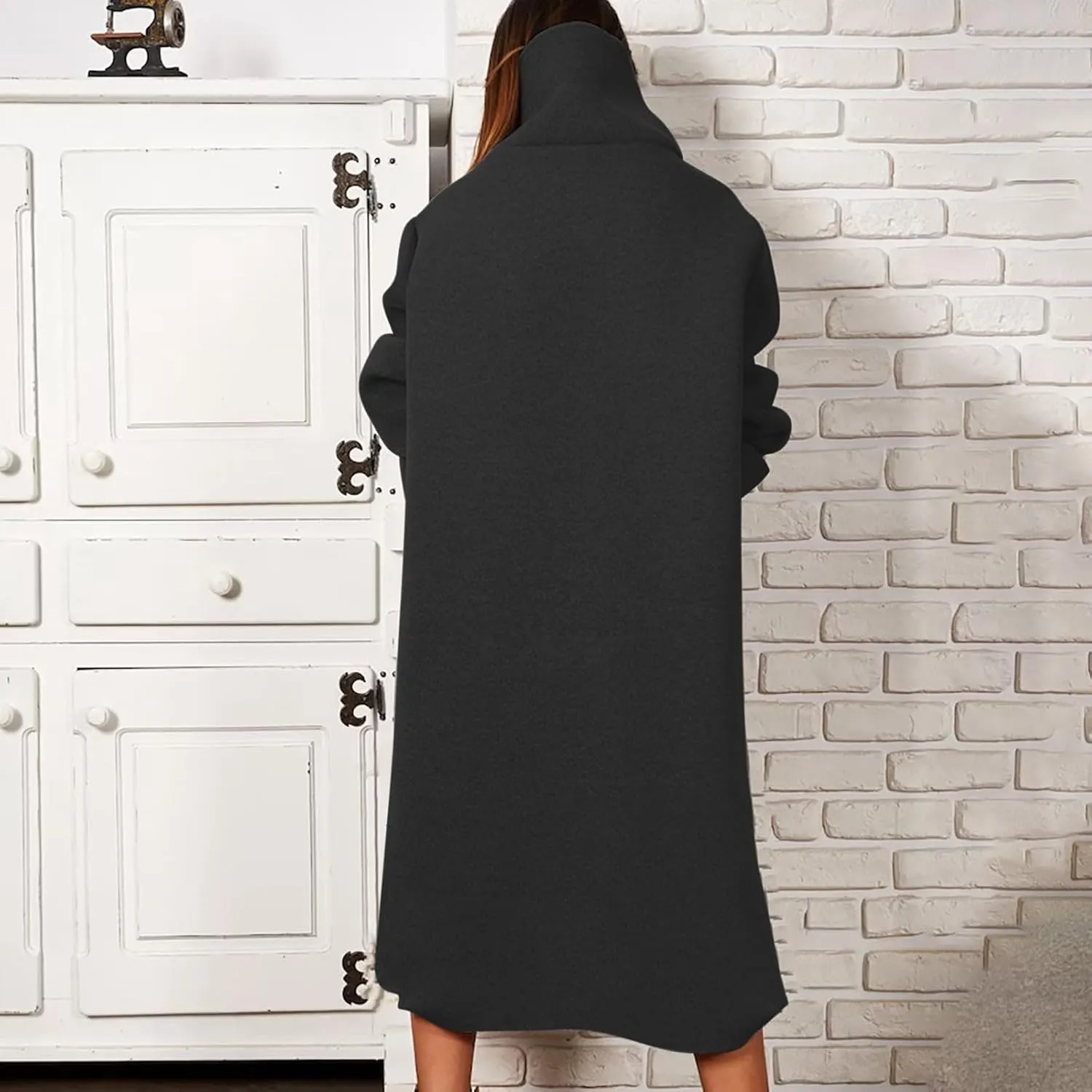 XUNRYAN Women's Hoodie Dress High Neck Fleece Hooded Dress with Kangaroo Pocket Plus Size Hoodies Sweatshirts Fashion Clothes