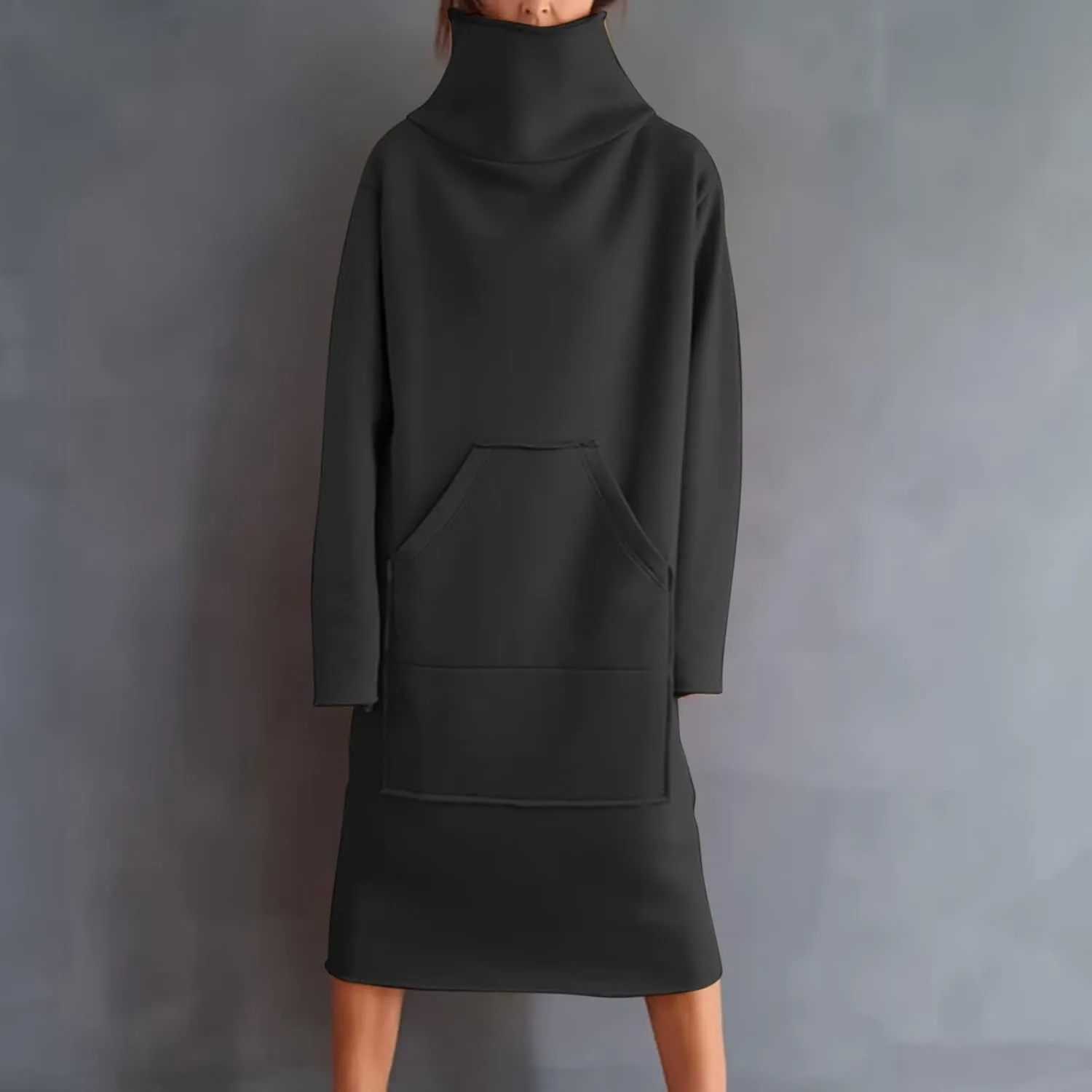 XUNRYAN Women's Hoodie Dress High Neck Fleece Hooded Dress with Kangaroo Pocket Plus Size Hoodies Sweatshirts Fashion Clothes
