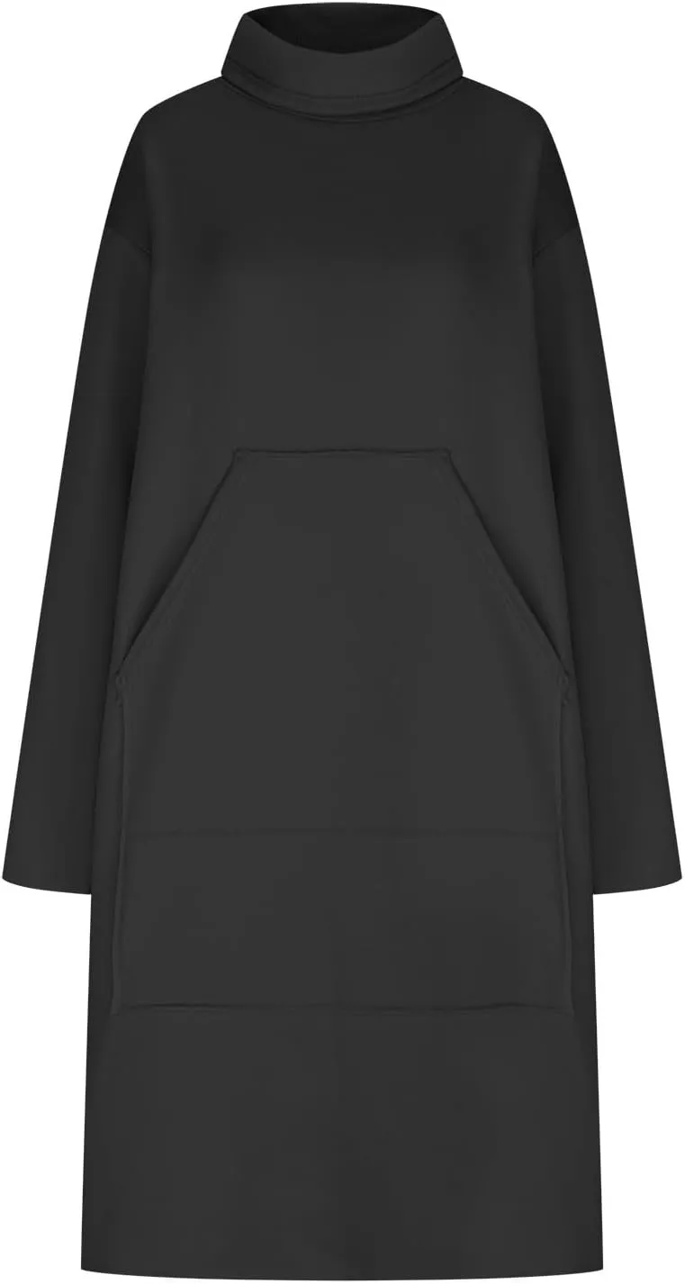 XUNRYAN Women's Hoodie Dress High Neck Fleece Hooded Dress with Kangaroo Pocket Plus Size Hoodies Sweatshirts Fashion Clothes