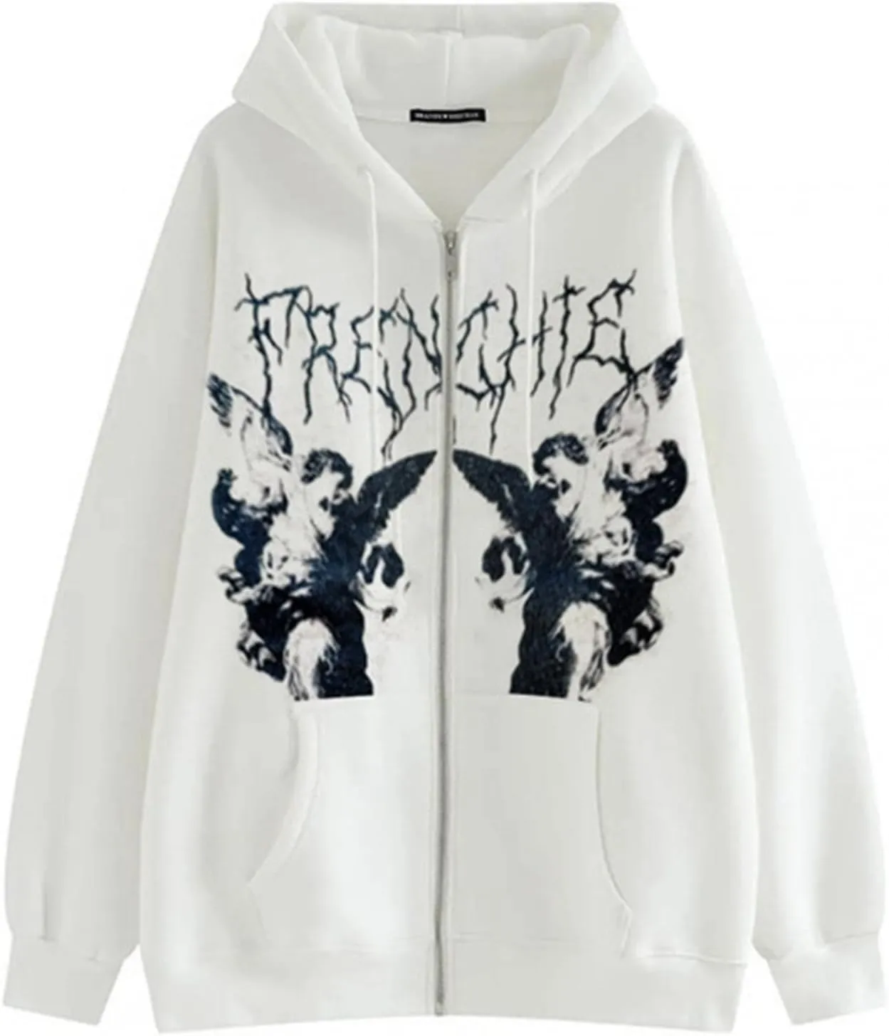 Y2K Hoodies for Women Full Zip Up Print Graphic Oversized Pockets Hooded Jacket 90s Long Sleeve Sweatshirt Streetwear Cyber