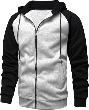 Ymosrh Men's Hoodie Color Contrast Zipper Cardigan Hooded Sweatshirt Plus Size Casual Plush Outwear Hoodies, M-3XL