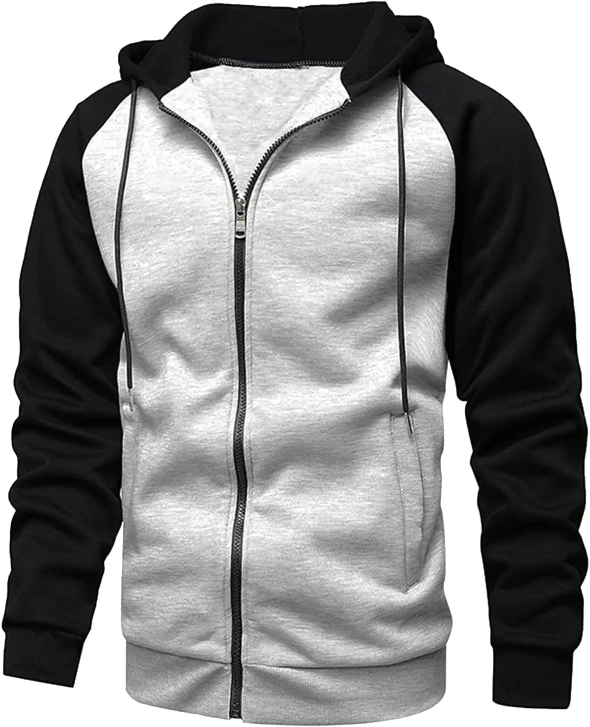 Ymosrh Men's Hoodie Color Contrast Zipper Cardigan Hooded Sweatshirt Plus Size Casual Plush Outwear Hoodies, M-3XL