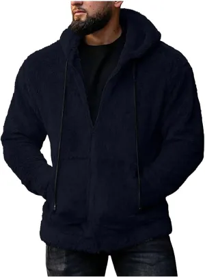 Ymosrh Men's Hoodies Double-Sided Plush Cardigan Zipper Hat Thermal Jacket Solid Coat Hoodies, M-2XL