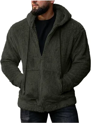 Ymosrh Men's Hoodies Double-Sided Plush Cardigan Zipper Hat Thermal Jacket Solid Coat Hoodies, M-2XL