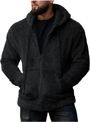 Ymosrh Men's Hoodies Double-Sided Plush Cardigan Zipper Hat Thermal Jacket Solid Coat Hoodies, M-2XL