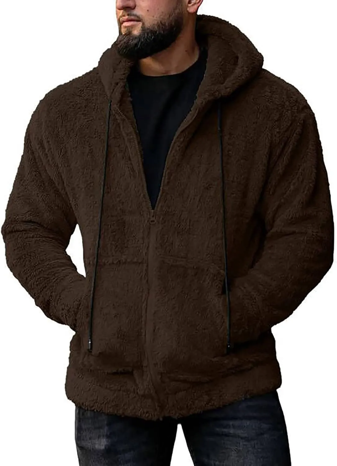 Ymosrh Men's Hoodies Double-Sided Plush Cardigan Zipper Hat Thermal Jacket Solid Coat Hoodies, M-2XL