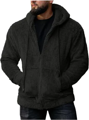 Ymosrh Men's Hoodies Double-Sided Plush Cardigan Zipper Hat Thermal Jacket Solid Coat Hoodies, M-2XL