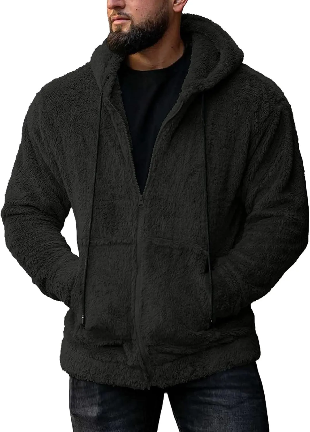 Ymosrh Men's Hoodies Double-Sided Plush Cardigan Zipper Hat Thermal Jacket Solid Coat Hoodies, M-2XL