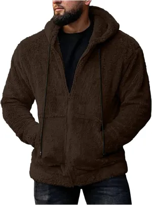 Ymosrh Men's Hoodies Double-Sided Plush Cardigan Zipper Hat Thermal Jacket Solid Coat Hoodies, M-2XL