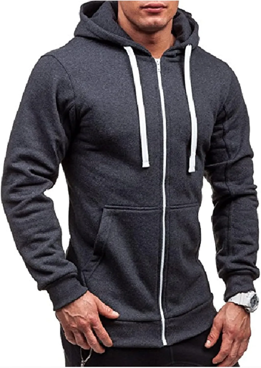 Ymosrh Men's Hoodies Men‘S Color Zipper Pullover Long Sleeve Hooded Sweatshirt Tops Blouse Hoodies, XXL-3XL