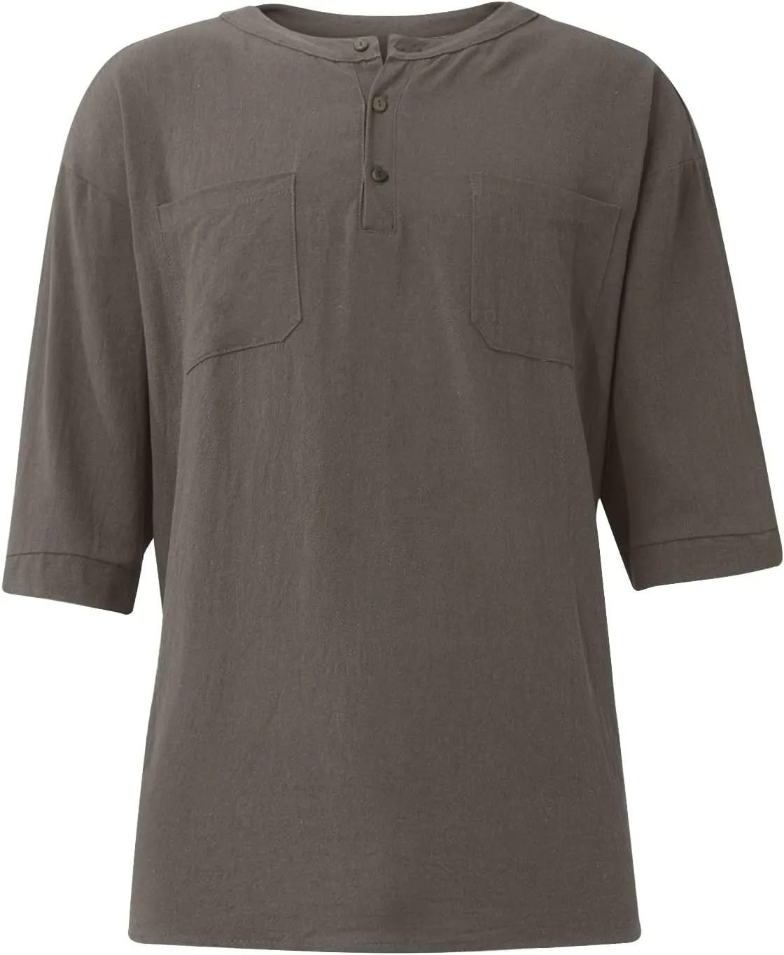 Ymosrh Men's Shirts Summer Loose Casual Cotton Linen Short Sleeve Top Solid Color Short T-Shirt Shirts
