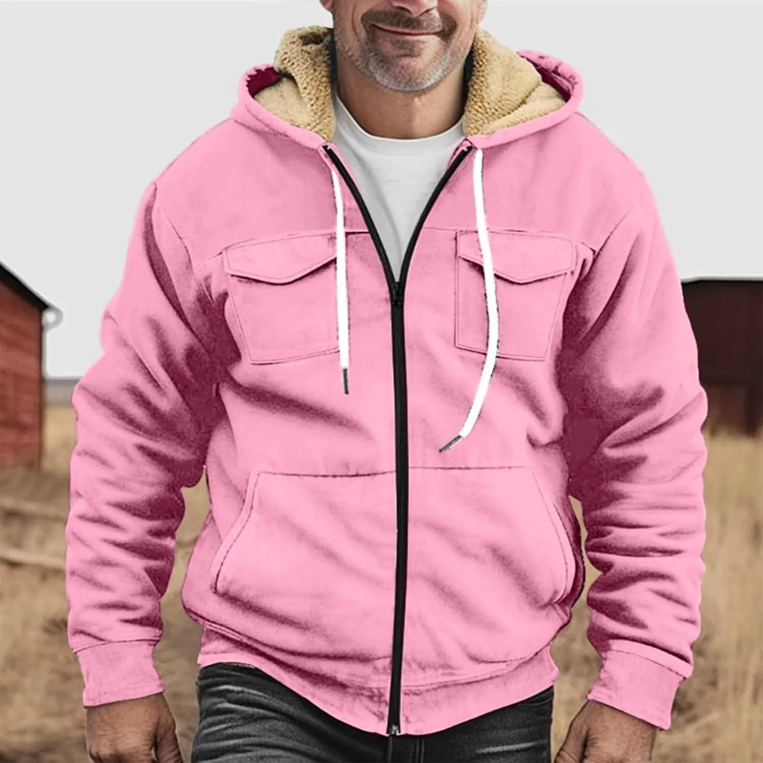 Ymosrh Men's Sweatshirt Fleece Hoodie Zip Up Fall Winter Solid Pullover Sweatshirt Casual Jacket Coat Hoodies, S-5XL