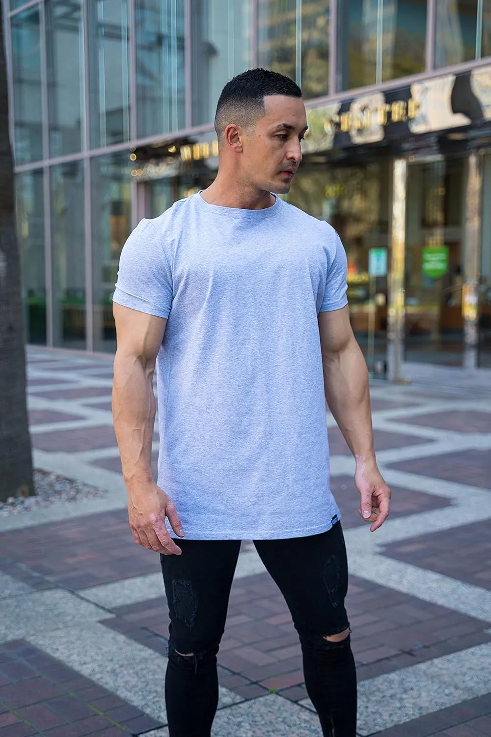 YoungLA Mens Minimalist Fitted T-Shirts | Long Drop Cut Tee | Workout Gym 411