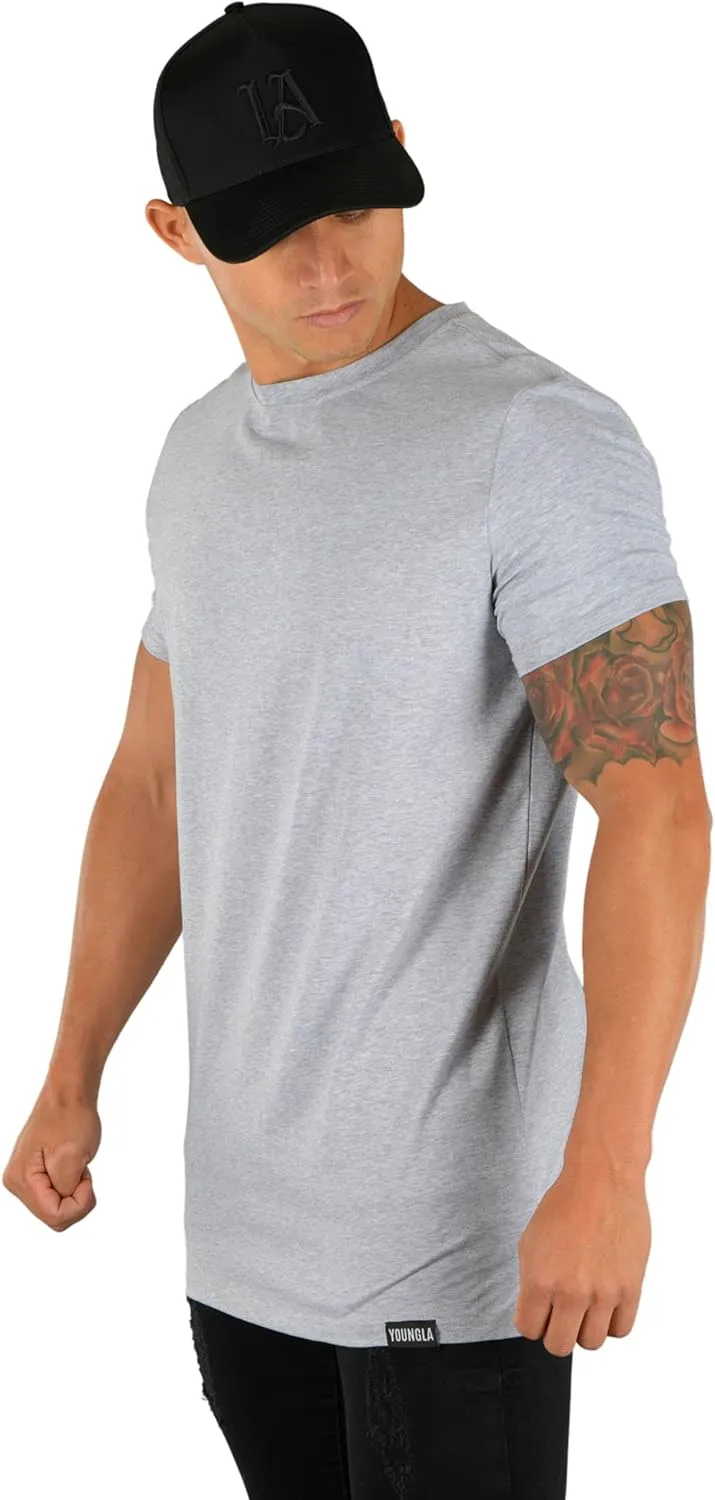 YoungLA Mens Minimalist Fitted T-Shirts | Long Drop Cut Tee | Workout Gym 411