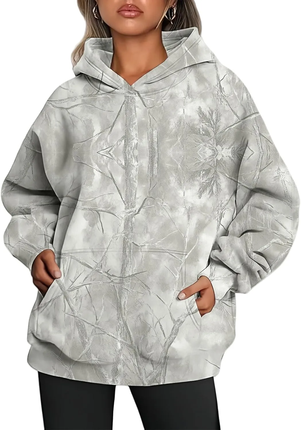 ZWRXW Womens Maple Leaf Camo Hoodie Cute Oversized Sweatshirts Graphic Print Pullover Hoodies Long Sleeve Tops with Pocket