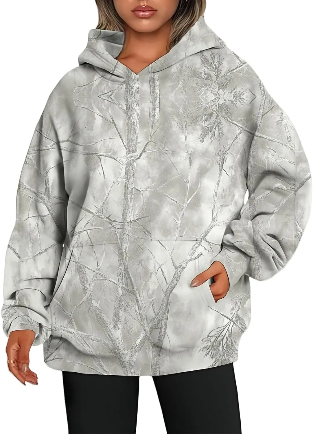 ZWRXW Womens Maple Leaf Camo Hoodie Cute Oversized Sweatshirts Graphic Print Pullover Hoodies Long Sleeve Tops with Pocket